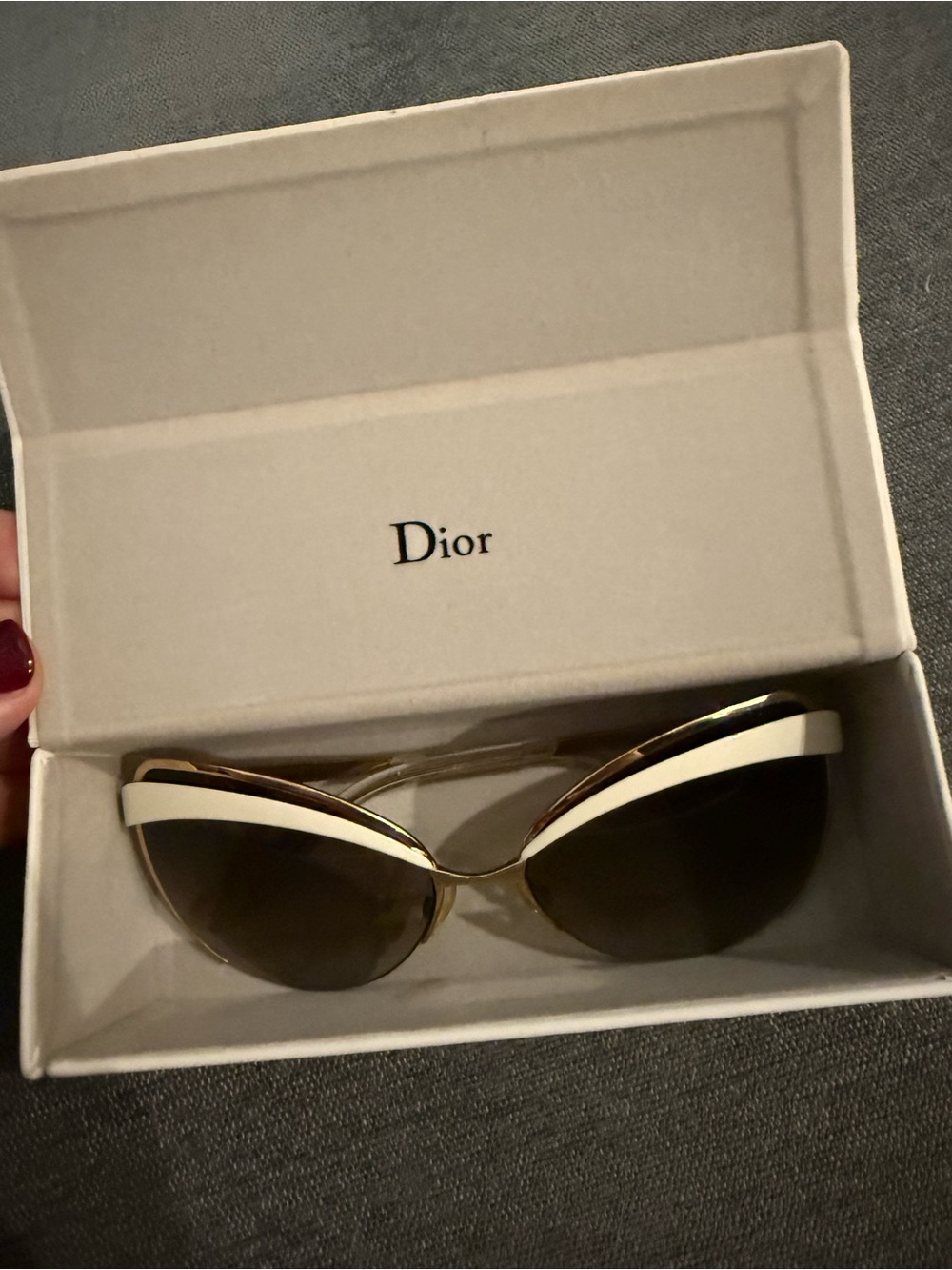 Dior White and Gold Eyes 1 Cat Eye Sunglasses with Brown Gradient Lenses